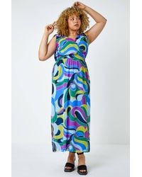 Roman Curve - Abstract Shirred Chiffon Maxi Dress - Lyst
