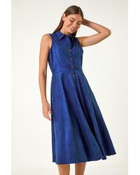 Roman - Embroidered Buttoned Midi Dress - Lyst