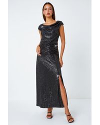 Roman - Sequin Cowl Neck Maxi Stretch Dress - Lyst