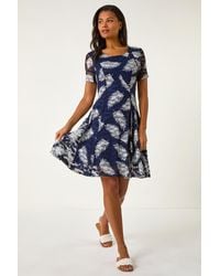 Roman - Leaf Print Lace Stretch Dress - Lyst