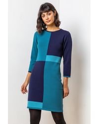 Roman - Colour Block Knitted Dress - Lyst