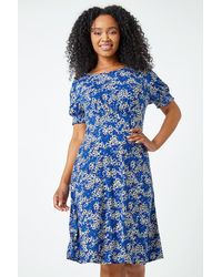 Roman Petite - Shirred Sleeve Floral Dress - Lyst