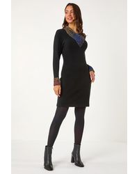Roman - Overlap V-Neck Knit Dress - Lyst