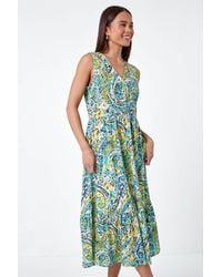 Roman Petite - Paisley Tiered Midi Dress - Lyst