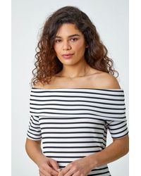 Roman - Stripe Ribbed Stretch Bardot Top - Lyst