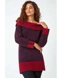 Roman - Textured Button Detail Longline Bardot Jumper - Lyst