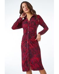 Roman - Ruched Front Stretch Leopard Print Dress - Lyst