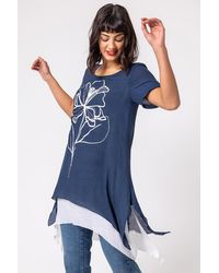 Roman - Floral Motif Print Asymmetric Tunic Top - Lyst