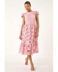 Roman - Crochet Floral Lace Midi Dress - Lyst
