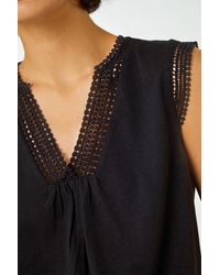 Roman - Sleeveless Lace Trim Cotton Top - Lyst