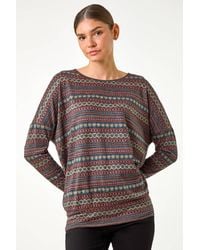 Roman - Heart Print Drop Shoulder Stretch Top - Lyst