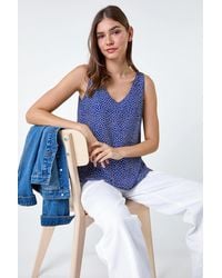 Roman - Polka Dot Print V-Neck Cami Top - Lyst