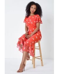 Roman Petite - Floral Chiffon Frill Tiered Midi Dress - Lyst