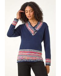 Roman - Nordic Print Button Detail Jumper - Lyst