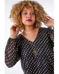 Roman Curve - Metallic Spot Chiffon Necklace Tunic Top - Lyst
