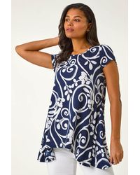 Roman - Floral Print Hanky Hem Tunic Top - Lyst