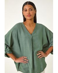 Roman - Pleated V-Neck Stretch Tunic Top - Lyst