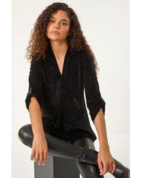 Roman - Sparkle Velvet V-Neck Top - Lyst