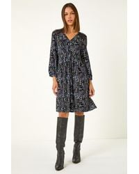Roman - Floral Print Lace Trim Stretch Dress - Lyst