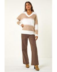 Roman - V-Neck Stripe Knit Jumper - Lyst