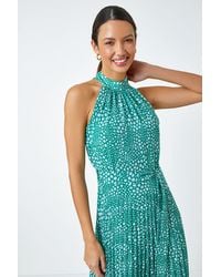 Roman - Spot Print Halter Neck Midi Dress - Lyst