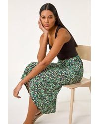 Roman - Floral Print Elastic Waist Midi Skirt - Lyst