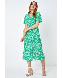 Roman - Floral Print Button Detail Midi Dress - Lyst