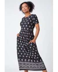 Roman Petite - Border Print Stretch Midi Dress - Lyst