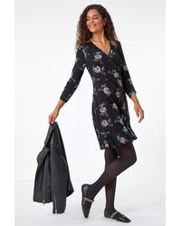 Roman - Floral Print Wrap Front Stretch Dress - Lyst