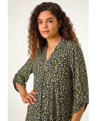 Roman - Spot Print V-Neck Pleat Front Top - Lyst