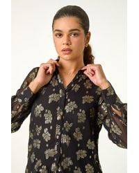 Roman - Metallic Floral Button-Up Blouse - Lyst