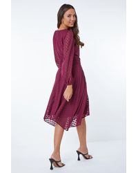 Roman - Textured Diamond Belted Chiffon Midi Dress - Lyst