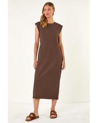 Roman - Ribbed Cap Sleeve Midi Dress - Lyst