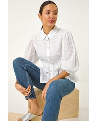 Roman - Collar Shirred Button Blouse - Lyst