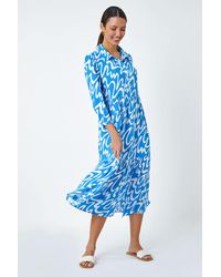 Roman - Wave Print Tiered Shirt Dress - Lyst