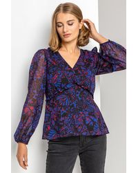Roman - Abstract Butterfly Print Frill Detail Blouse - Lyst