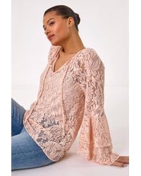 Roman - Tie Neck Lace Detail Top - Lyst