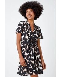 Roman - Geometric Print Frill Hem Skater Dress - Lyst