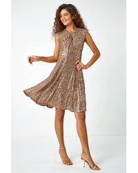 Roman - Sequin Twist Front Stretch Dress - Lyst