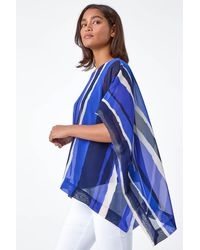 Roman - Stripe Print Chiffon Overlay Tunic Top - Lyst