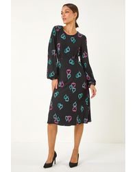 Roman - Heart Print Tea Stretch Midi Dress - Lyst