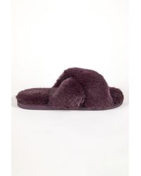 Roman - Cross Over Faux Fur Mule Slipper - Lyst