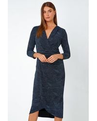 Roman - Glitter Print Stretch Wrap Midi Dress - Lyst