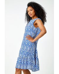 Roman Petite - Roman Originals Petite Aztec Print Frill Hem Shift Dress - Lyst