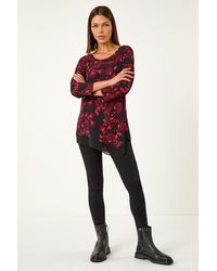Roman - Floral Print Chiffon Hem Stretch Top - Lyst