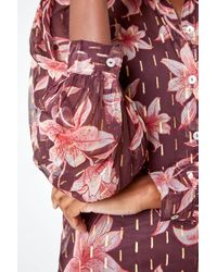 Roman - Floral Print Metallic Stripe Blouse - Lyst