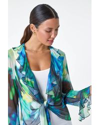 Roman - Tie Frill Detail V-Neck Stretch Mesh Top - Lyst