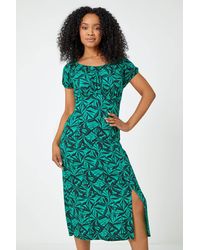 Roman Petite - Leaf Print Midi Stretch Dress - Lyst