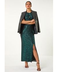 Roman - Sequin Twist Front Maxi Stretch Dress - Lyst