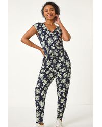 Roman Petite - Floral Print Tie Stretch Jumpsuit - Lyst